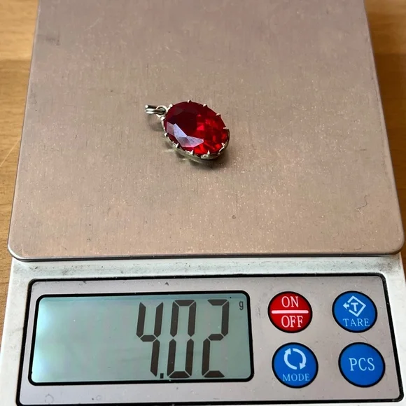 VINTAGE RUBY RED PASTE USSR SOVIET RUSSIAN PENDANT 875 STERLING SILVER STAMPED